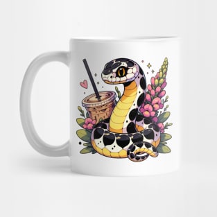 Cute Chibi Coffee Snake with Flowers Mug